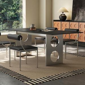 โต๊ะรับประทานอาหารสแตนเลสทรงสี่เหลี่ยมสไตล์โมเดิร์นมินิมอลพร้อมท็อปหินสำหรับพื้นที่ใช้สอยในอพาร์ทเมนต์ขนาดเล็ก - Product Image 1