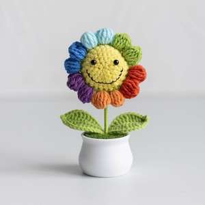 창의적인 섬유 크로셰 해바라기 화분 장식품 긍정적 에너지 장식 축제 선물 - Product Image 3