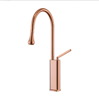 Robinet de cuisine extractible de luxe contemporain or rose, en laiton avec cartouche céramique, monocommande à commande tactile pour évier