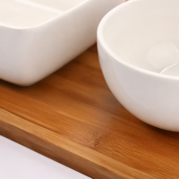Ensemble de bols à chips et à sauce en céramique, plateau rectangulaire en porcelaine pour servir des en-cas, vaisselle pour fête avec plateau en bambou