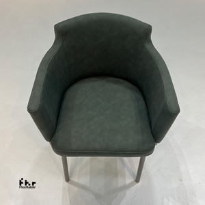 Fauteuil de salle à manger moderne en similicuir vert foncé avec accoudoirs cousus et base en métal brossé pour hôtel et restaurant - Product Image 3