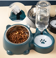Gamelle double pour chat avec remplissage automatique d'eau, bord incliné, forme oreilles d'ours, élégante, en plastique, deux-en-un pour boire et manger
