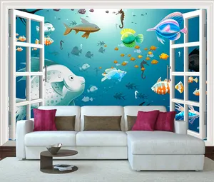 Подводный мир Виниловые Обои фреска имитация окна эффект обои домашний декор