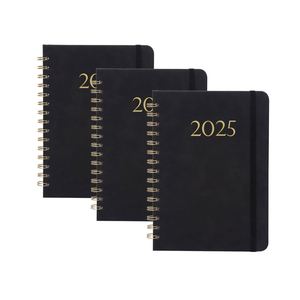 Custom PU Leather Spiral Hardcover <b>A5</b> Thermal Binding Printed Weekly & Monthly <b>Planner</b> From January to December 2025 Agenda - Product Image 1