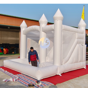 <span class=keywords><strong>Castillo</strong></span> <span class=keywords><strong>inflable</strong></span> blanco de calidad comercial para bodas, directo de fábrica, con tobogán y área de juegos con pelotas para fiestas. - Product Image 3