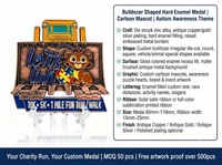 Médaille de course amusante personnalisée en alliage de zinc durable, gravée au laser, imprimée UV, motif irrégulier de lion bulldozer mignon de dessin animé