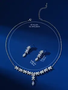 Exquisite Zircon Necklace Earrings Set Floral Design Wedding Party The Latest Design Fashion Explosion