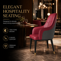 Silla de Comedor Premium para Hostelería, Tapizada en Color Granate, con Costuras y Patas Doradas para Hotel o Restaurante