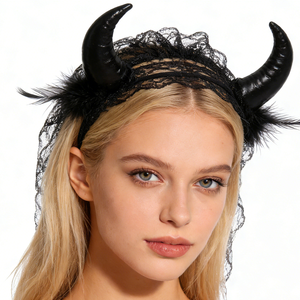 Diadema con Cuernos <span class=keywords><strong>de</strong></span> Diablo y Velo Flotante para Fiesta <span class=keywords><strong>de</strong></span> Halloween, Modelo MPA-0245, Color Negro - Product Image 4