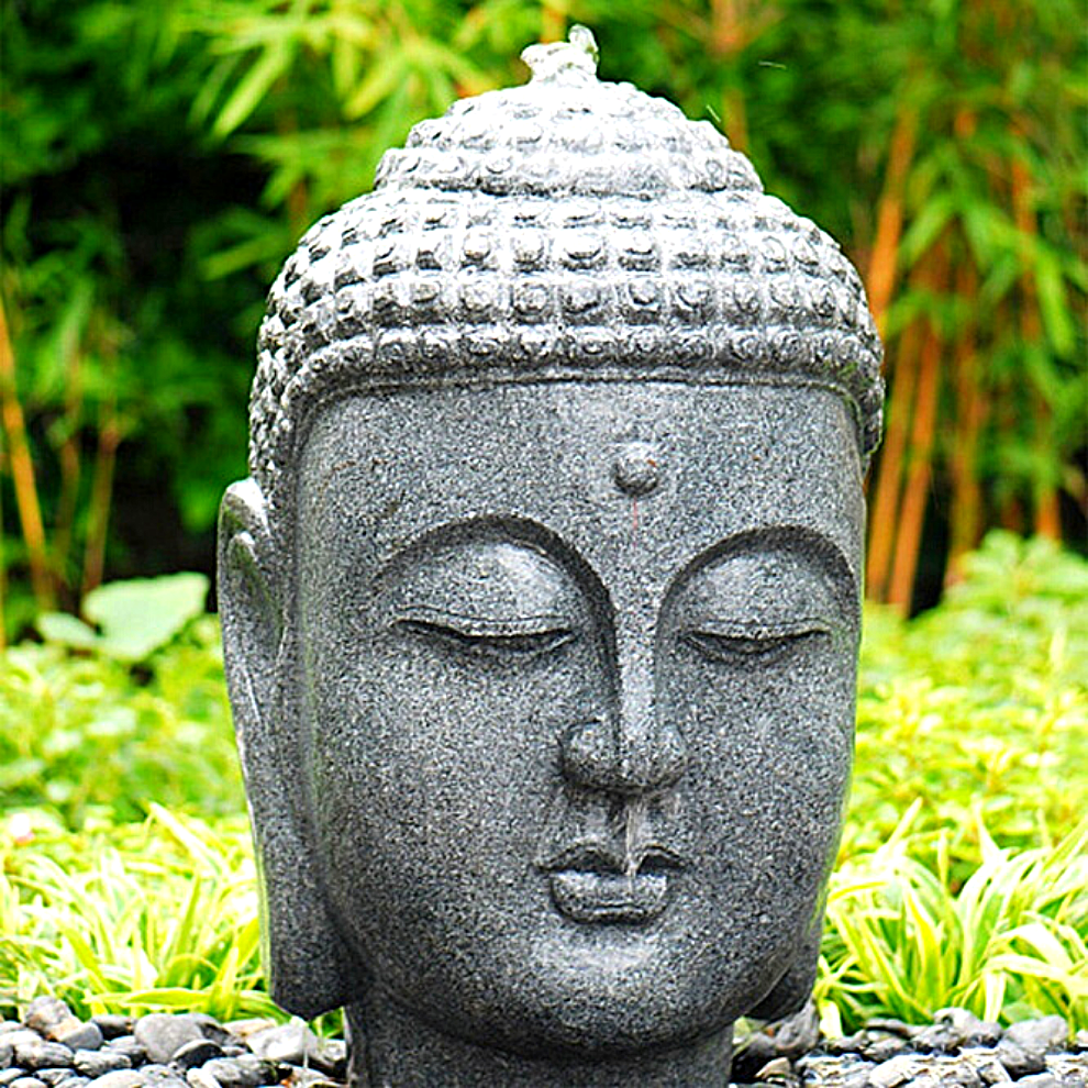 Mão Escultura Em Granito Preto Natural Buddha Cabeça Da Fonte para Jardim Quintal