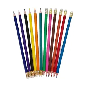 Hot Sale Cheap Factory Price Plastic woodless 12 Color School Student Colorful Pencil With Eraser