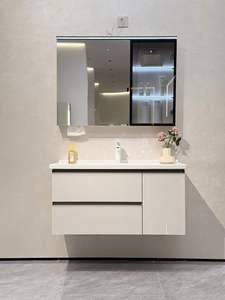 Modern <b>Wall</b> Mounted Bathroom Vanity <b>Set</b> with Smart LED <b>Mirror</b> Cabinet, Storage Shelves, Ceramic Basin and Soft Close Design - Product Image 1