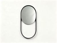 Miroir d'appoint ovale moderne, verre argenté, cadre en métal noir avec base ajourée, miroir décoratif pour chambre à coucher et salon