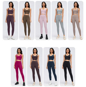 Ensemble de vêtements de sport pour femmes, soutien-gorge de sport à maintien élevé, leggings taille haute, 2 pièces, respirant, en spandex/nylon, motif uni, pour le <span class=keywords><strong>yoga</strong></span> - Product Image 4