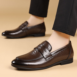 Mocassins en cuir noir pour hommes, chaussures habillées à enfiler, pour le bureau et la carrière, semelle souple et respirante, pour jeunes de 18 à 40 ans - Product Image 4