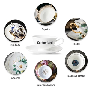 Juego de Taza y Platillo de Té Clásico Personalizado, Porcelana Blanca Pura con Borde Dorado, para Café y Espresso - Product Image 4