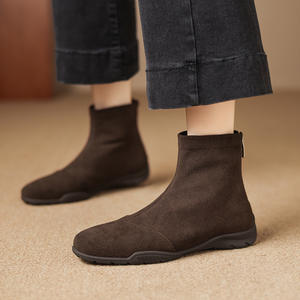 Nouvelles Bottes Plates Rétro pour Femmes Automne-Hiver 2025, Bottes de Marche Extérieures en Daim à Semelle Souple - Product Image 3