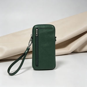 <b>Green</b> Leather Zipper <b>Wallet</b> Multi Card Holder Wristlet Purse With Removable Strap - Product Image 2