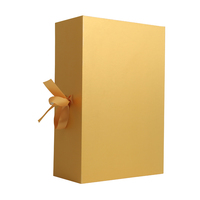 Boîte cadeau magnétique pliable rectangulaire dorée avec ruban en satin et nœud, logo personnalisé, emballage de luxe haut de gamme