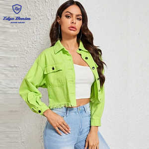 Nouveau design personnalisé lavis <span class=keywords><strong>vert</strong></span> à manches longues femmes veste en <span class=keywords><strong>jean</strong></span> - Product Image 4