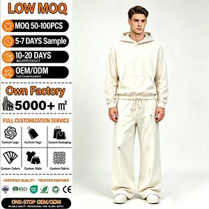 Pantalon de survêtement ample pour homme à double taille avec cordon de serrage, en coton épais respirant, style streetwear - Product Image 1
