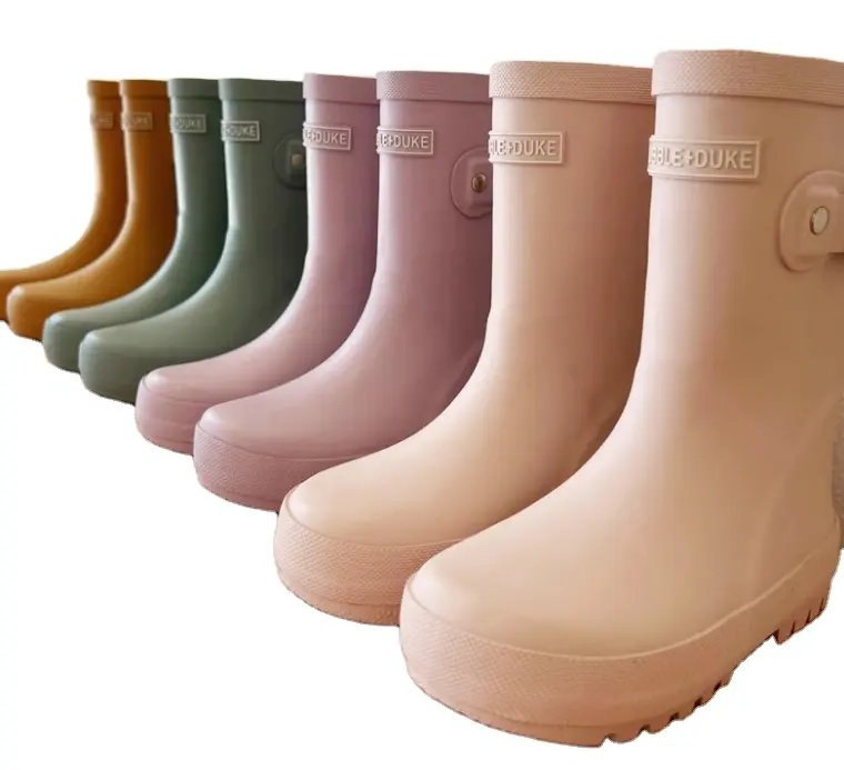 Çocuk lastik saf renk yarım yağmur wellies wellington ayakkabı botları yağmur botları çocuklar