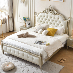 <span class=keywords><strong>Letto</strong></span> Matrimoniale di Lusso in Legno Massello Stile Americano Moderno <span class=keywords><strong>con</strong></span> Intagli Raffinati Finitura Rovere Chiaro per Camera da Principessa - Product Image 4