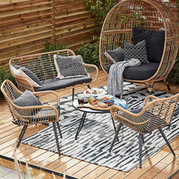 Petites tables et chaises de loisirs en rotin pour balcon, jardin, station d'accueil, cage à oiseaux, chaises en rotin, 5 pièces de meubles