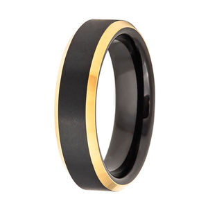 Bague de mariage pour homme en carbure de tungstène noir mat brossé de 4 mm, 6 mm, 8 mm avec bord biseauté doré – Vente en gros - Product Image 1