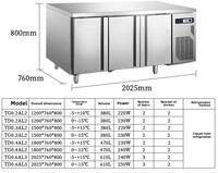 Réfrigérateur commercial sous comptoir en acier inoxydable, refroidissement par air, 2 portes, plan de travail horizontal pour cuisine professionnelle