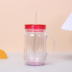 <strong>Wholesale</strong> 20oz Snowglobe <strong>Mason</strong> <strong>Jars</strong> Double Wall Transparent Snowglobe Acrylic <strong>Tumbler</strong> with Handle Multicolor <strong>Plastic</strong> Lid Lids - Product Image 2