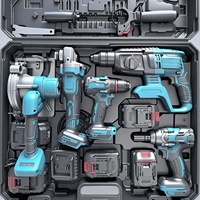 Ensemble d'outils sans fil à batterie au lithium cinq pièces avec mallette de transport : Perceuse électrique, Perceuse à percussion, Meuleuse d'angle, Scie circulaire, Plastique OEM