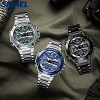 Montre analogique à quartz de sport de luxe pour homme SMAEL 8097, acier inoxydable, étanche 50 bars, chronomètre, alarme, rétroéclairage