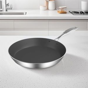 Poêle à frire DB en acier inoxydable 32 cm antiadhésive compatible induction avec couvercle en verre – Ustensile de cuisine moderne - Product Image 3