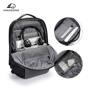 Kingsons Business <b>Backpack</b> 15.6 Inch Water Resistant Laptop Bag Unisex Travel Casual <b>Backpack</b> Solid Color <b>Black</b> And Gray - Product Image 2