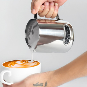 Brocca per schiuma di latte Food Grade cucina in acciaio inossidabile Fancy Milk Bubble Cup misurino bocca a punta caffè disegno vaso - Product Image 5