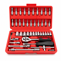 Jeu de 46 embouts de clé à cliquet à douille métrique 1/4 pouces Kit de réparation de tiges d'extension en acier au carbone étui rigide personnalisable OEM