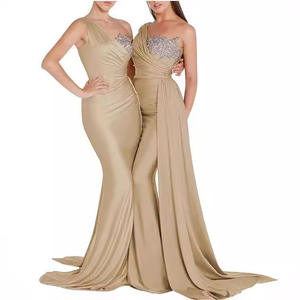 사용자 정의 크기 들러리 원피스 파티 원피스 한 어깨 시니 실버 실 자수 물고기 꼬리 트레일 레이스 쉬폰 긴 원피스 - Product Image 4