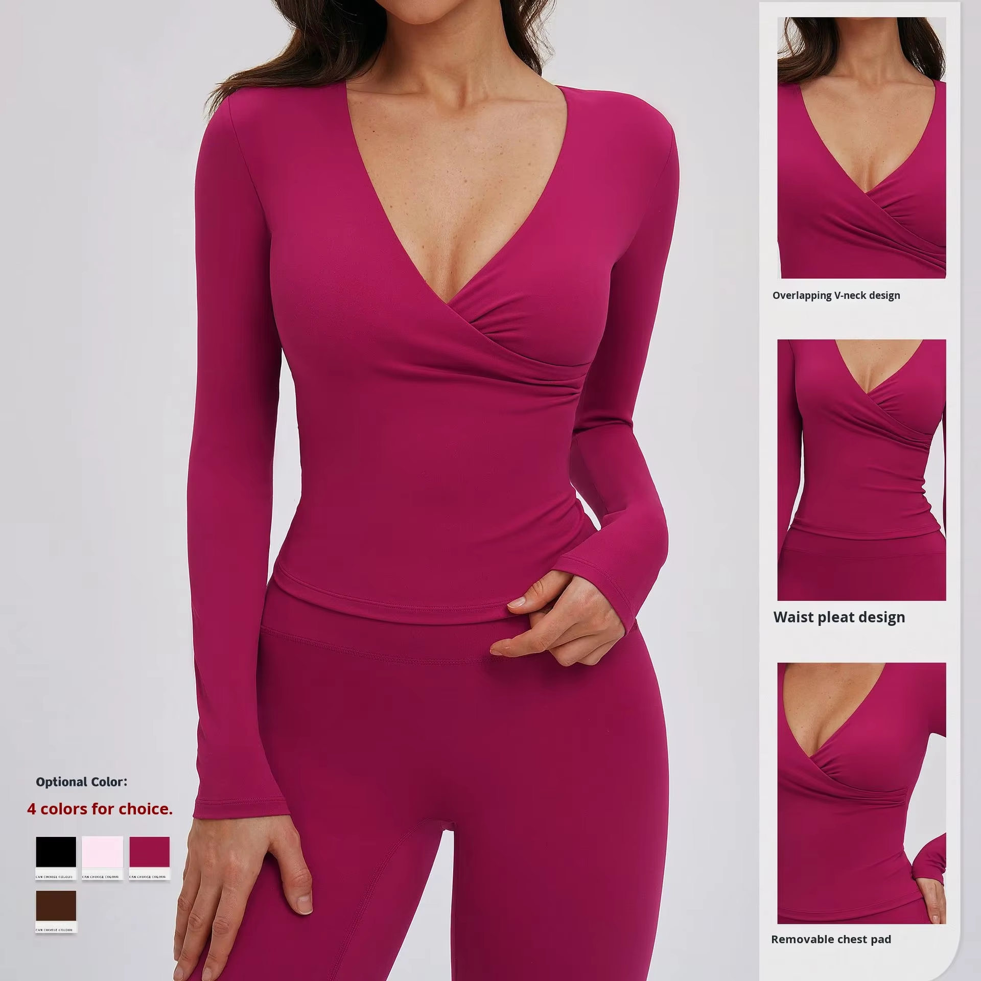 Women's Yoga Pilates Long Sleeve V-Neck T-Shirt Moisture Wicking Tight-Fitting Spandex/Nylon Spring Autumn Fitness Sports