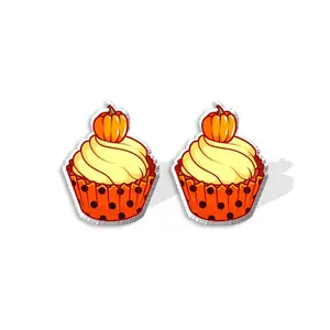 Happy Halloween Children Costume Stud Earrings Cute Food Cupcake Shaped Matching Pumpkin Spider Web Ghost Hat Earrings for Girls