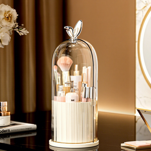 Clear Dustproof Makeup Brush Holder Rabbit Ear Cosmetic Organizer Rotating Desktop Storage <b>Case</b> for <b>Vanity</b> - Product Image 2