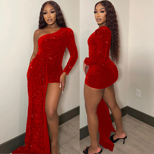 Robe de soirée asymétrique en velours avec traîne, style robe de bal, élégante et discrète pour femme - Product Image 3