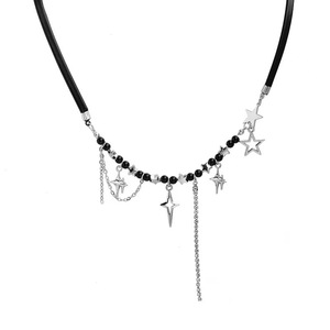 Collane Choker Gotiche <span class=keywords><strong>con</strong></span> Punte a Stella per Donne, <span class=keywords><strong>Collana</strong></span> Lariat Nera <span class=keywords><strong>con</strong></span> <span class=keywords><strong>Perline</strong></span> <span class=keywords><strong>e</strong></span> Nappa di Cristallo, Gioielli Punk per Feste - Product Image 2
