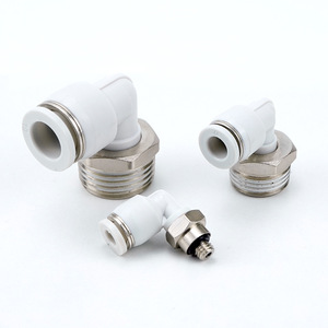 Acoplador Rápido de 90 Grados, Codo de Plástico Blanco con Rosca de Latón, Conexión Neumática Rápida de 6, 8 y 10 mm - Product Image 1