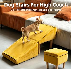Custom Wooden Frame Pet Stairs & Ottoman Non-Slip Foldable 2-in-1 <b>Dog</b> Steps for <b>Sofa</b> <b>Bed</b> Professional Pet Furniture Supplier - Product Image 1