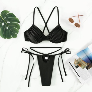 Maillot de bain personnalisé Fabricant de bikini 2 pièces Vêtements de plage brillants Ensemble de bikini en nylon métallisé Haut à armatures Maillot de bain pour femme - Product Image 4