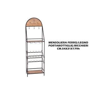 Mensola da Parete in Ferro e Legno per Bottiglie/Portabicchieri 54x31x179cm Scaffali Espositivi - Product Image 1