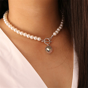 Collier ras <span class=keywords><strong>du</strong></span> cou tendance avec boucle OT, pendentif cœur et perles rondes pour femme - Product Image 2