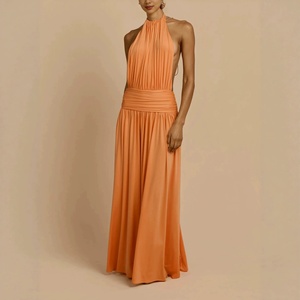 Abito lungo estivo da donna con scollo all'americana, senza maniche, elegante, modellante e aderente - Product Image 4