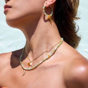 Ocean Theme Gold Stainless Steel Pearl Glass <b>Bead</b> Fish Pendant Necklace <b>Set</b> - Product Image 3